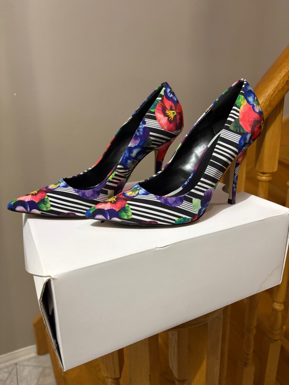 ALDO Floral Stripe Pointed-Toe Stiletto Pumps - Black Multicolor